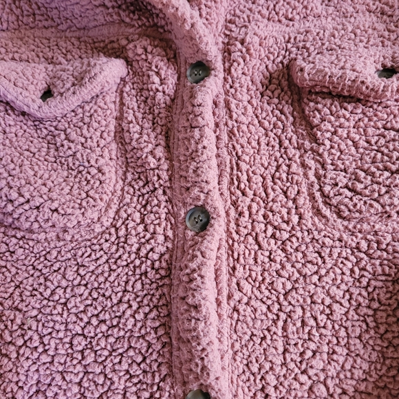 32 DEGREES HEAT PINK SHERPA JACKET SHIRT BUTTON UP WITH CHEST POCKETS EUC XS/S - Picture 3 of 7